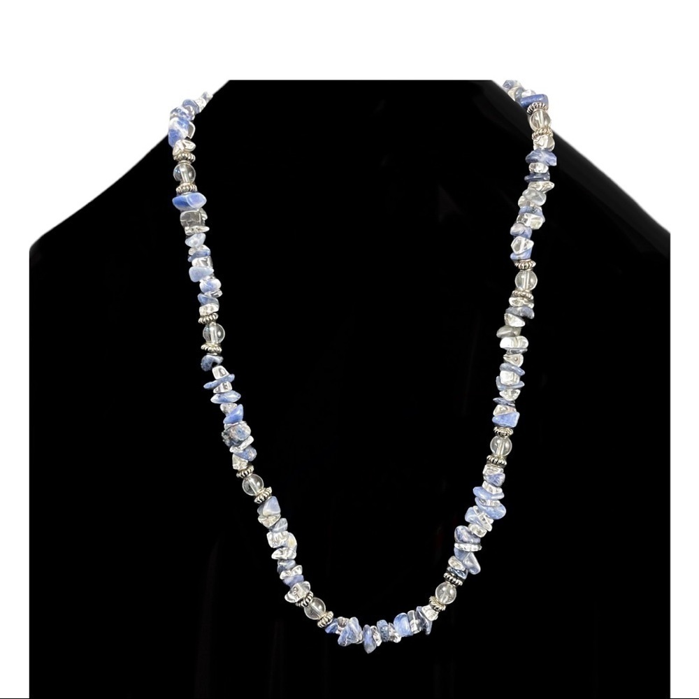 🌸Blue/ Clear/ Silver Stone/Beaded Necklace with Adj. Chain
